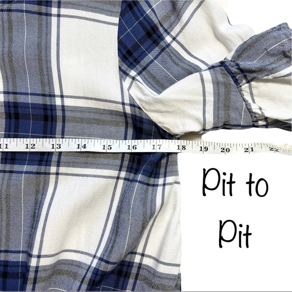Como Vintage Blue and White Plaid Flutter Ruffle Sleeve Front Tie Top Size Small - Picture 15 of 16